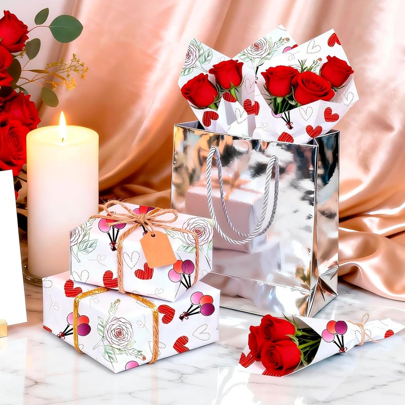 Ethanberg 60 Sheets Gift Wrapping Tissue Paper Bulk, Balloon Heart Rose Tissue Paper for Gift Bags, Decorative Art Papers for DIY Crafts Wedding Birthday Baby Showers Holiday Party Decor, 20x14 Inches - Image 5